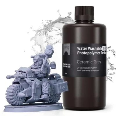 Image of ELEGOO Water Washable 3D Printer Resin 2.0 Ceramic Grey 1000g, 405nm Rapid UV Fast Curing Photopolymer for LCD/DLP