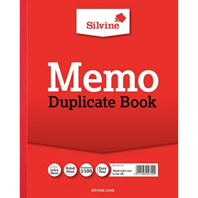 Image of Silvine Duplicate Memo Book Numbered 1 100 with index sheet (254 x 203mm)