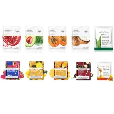 Image of XdealCozyxc 10PCS Korean Face Mask Skincare Sheet Multipack, Collagen Fruit Extract for All Skin Types