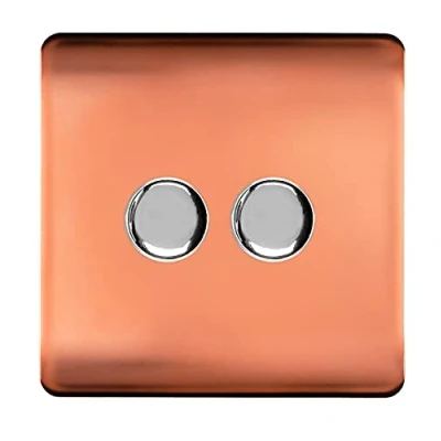 Image of Trendi Artistic Modern Glossy Tactile 2 Gang Way 120w LED Dimmer Switch Copper