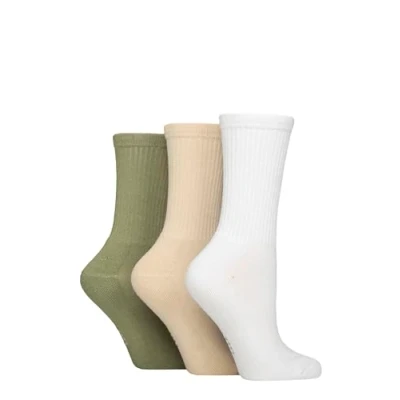 Image of Women&#039;s 3 Pair Elle Half Cushion Bamboo Sports Socks White / Beige Khaki 4 8