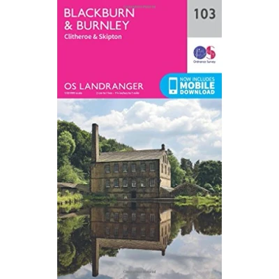 Image of Blackburn &amp; Burnley Map Clitheroe Skipton Ordnance Survey OS Landranger 103 England Walks Cycling Days Out Maps Adventure
