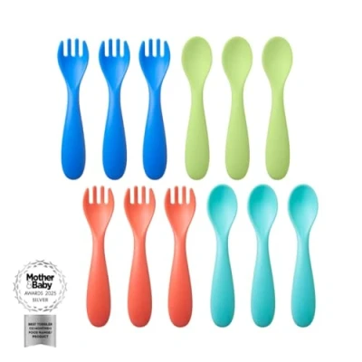 Image of Nuby Good Square Meal Toddler Cutlery Durable Dishwasher Safe Easy Grip Handles (Pack of 12)