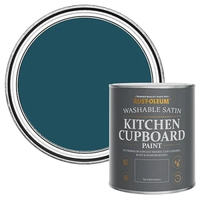 Image of Rust Oleum Blue Scrubbable Kitchen Cupboard Paint in Satin Finish Commodore 750ml