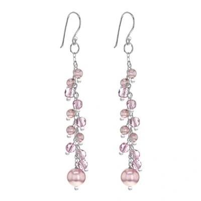 Image of Tuscany Silver Women&#039;s Sterling Pink Pearl and Crystal 10 x 69 mm Drop Earrings