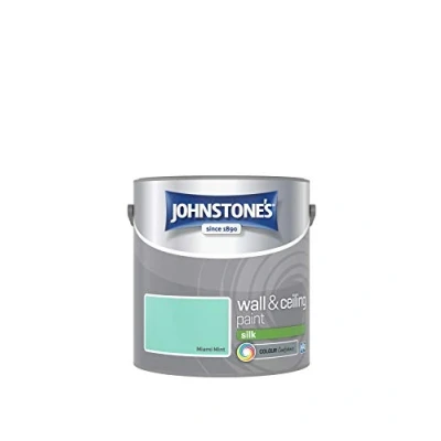 Image of Johnstone&#039;s Wall &amp; Ceiling Paint Miami Mint Silk Finish Emulsion Fantastic Coverage Easy to Apply Dry in 1 2 Hours 12m2 per Litre 2.5L