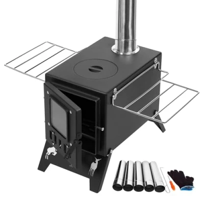 Image of CURFAIR Wood Burning Stove,Portable Foldable Camping Stove,Outdoor High Temperature Resistant Hot Tent Stove with Chimney for Hiking,Cooking,Beach,Backpack,Picnic,Outdoor Party (Black)