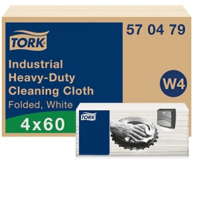 Image of Tork Heavy Duty Industrial Cleaning Cloth White W4, Multipurpose, 4 x 60 Cloths, 570479