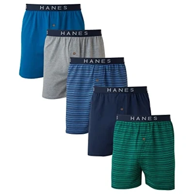 Image of Hanes Men&#039;s 5 Pack Ultimate FreshIQ Dyed Exposed Waistband Knit Boxer with ComfortFlex Assorted Colors, Small