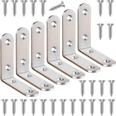 Image of 6 Sets Corner Brace L Bracket Heavy Duty 65 x 65mm Right Angle Brackets Stainless Steel with Screws, Joint Fastener for Wood
