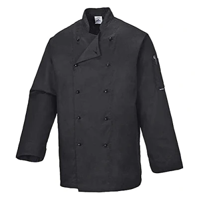 Image of Portwest Somerset Chefs Jacket L/S, Size: XS, Colour: Black, C834BKRXS