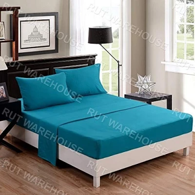 Image of WOT NON IRON Luxury Parcale Plain Dyed Duvet Cover &amp; 2 Pillow Cases Bed Set (Teal, Double)