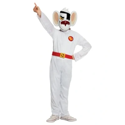 Image of Smiffys Danger Mouse Costume in White and Red for Kids, All One, Belt, EVA Mask, Officially Licensed, Matching Parent Child Costume, Perfect Halloween Fancy Dress