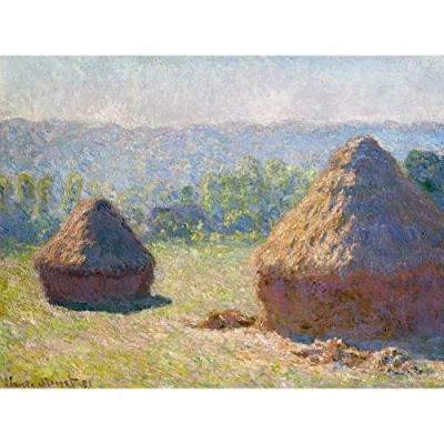 Image of Claude Monet Haystacks End Of Summer Extra Large Art Print Wall Mural Poster Premium XL