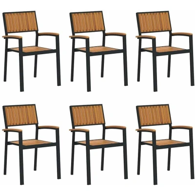 Image of vidaXL Stacking Garden Chairs 6 pcs Black Steel and Solid Wood Acacia
