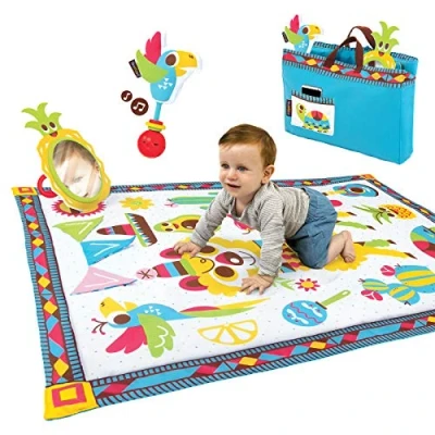 Image of Yookidoo Fiesta Playmat. Folds As Carrying Bag. Indoor &amp; Outdoor Activity Play Blanket with Mirror, Rattle Teether. Extra Large Washable for Newborn (145 X 100cm)
