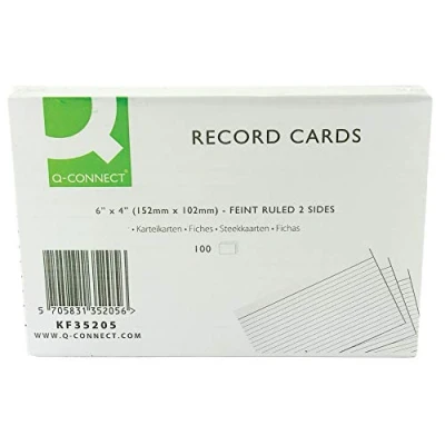 Image of Q Connect (8 x 5 Inch) Feint Ruled Lined Record Cards Double Sided Revision (3 100 Cards)
