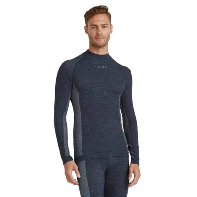 Image of FALKE Men&#039;s Wool Tech Trend High Neck M L/S SH Thermal Quick Dry 1 Piece Base Layer Top, Blue (Space 6116), L