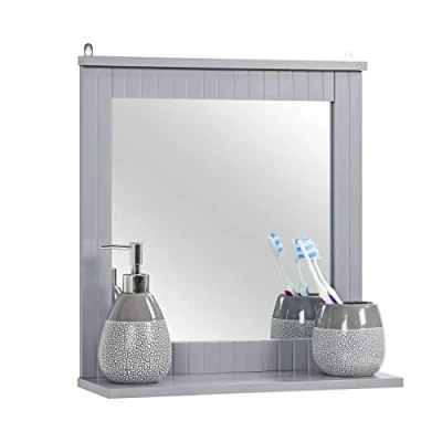 Image of Taylor &amp; Brown Wood Framed Wall Mounted Mirror, Bathroom Mirror with Shelf, Hanging Vanity for the Living Room and (Grey)