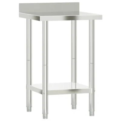 Image of vidaXL Stainless Steel Kitchen Work Table 55x55x93 cm with Backsplash, Adjustable Feet, Lower Shelf, Ideal for Food Prep in Commercial and Home Kitchens