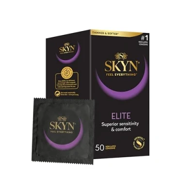 Image of SKYN Elite Condoms Pack of 50 SKYNFEEL Latex Free for Men, Regular Size Condoms, Ultra Thin &amp; Soft Smooth Straight Shape, 53mm Wide
