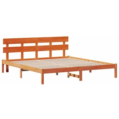 Image of vidaXL Bed Frame with Headboard Wax Brown 180x200 cm Solid Wood Pine