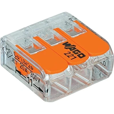 Image of Wago 221 413 LEVER NUTS 3 Conductor Compact Connectors 10 PK
