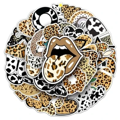 Image of Leopard Stickers for Laptop (50 PCS),Gift Children Teens Adults Girl Boys,Waterproof Water Bottle,Leopard Vinyl Scrapbook,Skateboard,Bike,Phone,Dairy