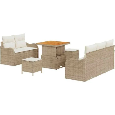 Image of vidaXL 8 Piece Garden Sofa Set with Cushions Beige Poly Rattan Acacia