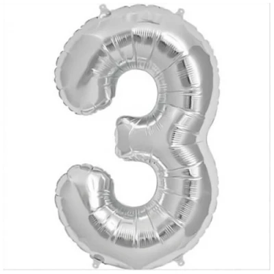 Image of Zebra Balloons Silver Number 3 Foil Balloon, 101cm/40inch