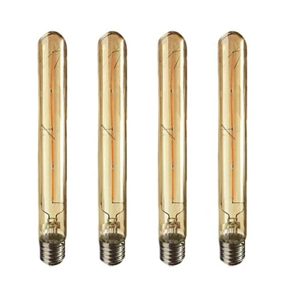 Image of 4 Pack Long Tubular Wire Filament Vintage Light Bulb E27 4W, Replace 40W Halogen White Bulb, 220 240V AC, 2200K Warm 400LM, Non Dimmable (Amber)