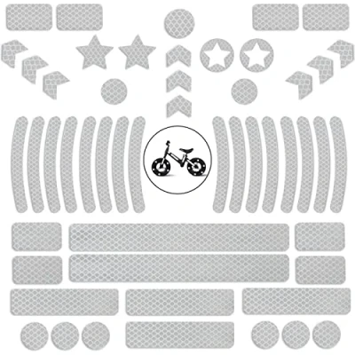 Image of VEGCOO Reflective Stickers, 52 Pcs Self Adhesive Stickers Warning Strip Decal, Waterproof Fluorescent Tape for Bicycle/Motorcycle/Helmet/Scooter (Silver white)