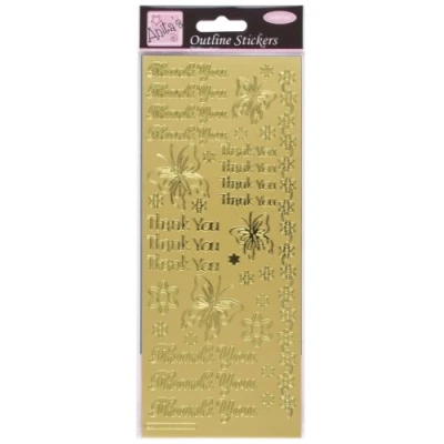 Image of Anitas Outline Stickers, Thank You, Gold, For Scrapbooking, Card Making, Kids Play, Homework, Art, Craft, Embelish, Decorative, Paper, Card, Glass, Metal, Plastic, Foam