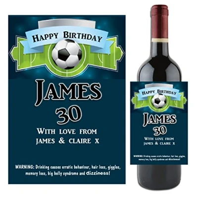 Image of Personalised Football Soccer Wine Bottle Label 18th 21st 30th 40th 50th 60th 70th 80th Birthday Gift Idea N53