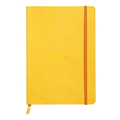Image of RHODIA 117416C Jonquille Soft Notebook A5 Lined 160 pages Clairefontaine Ivory Paper 90 g/m Bookmark, Elastic Closure Faux Leather Cover Rhodiarama Collection