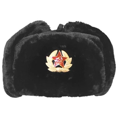 Image of DIGITAL SPOT Mens Russian Trapper Hat Cap with Soviet Badge Unisex Faux Fur Ushanka Flaps (One Size, Black 58 60 cm)