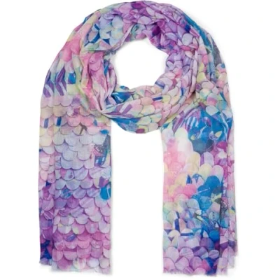 Image of styleBREAKER women&#039;s scarf with colorful scale pattern, lightweight large transparent cloth short fringes 01016224, Colour:Violet Blue