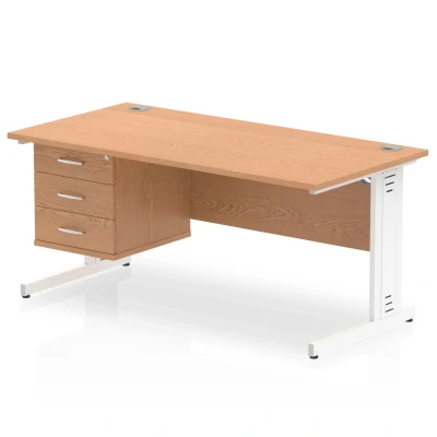 Image of Impulse 1600x800mm Desk Oak White Leg 1x3 Drawer Fixed Pedestal