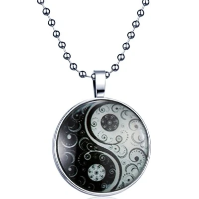 Image of Yumilok Yingyang Tai Chi Round Luminous Pendant Alloy Resin Locket Necklace for Women/Men, Fluorescent Blue