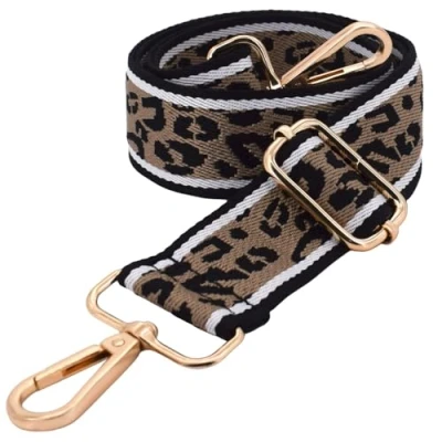 Image of Wide Leopard Purse Strap Replacement Adjustable Crossbody Shoulder Belt Handbag with Gold Metal Buckle