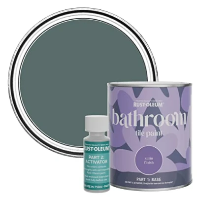 Image of Rust Oleum Green Water Resistant Bathroom Tile Paint in Satin Finish Deep Sea 750ml