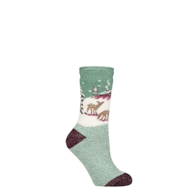 Image of Women&#039;s 1 Pair SOCKSHOP Heat Holders 2.3 TOG Patterned Thermal Socks Fawn Landscape Sage Green 4 8