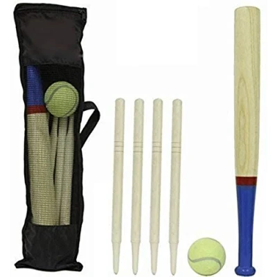 Image of DIVCHI 6 Piece Wooden Rounders Set &amp; Carry Bag Baseball Bat Soft Tennis Ball Garden Fun Play
