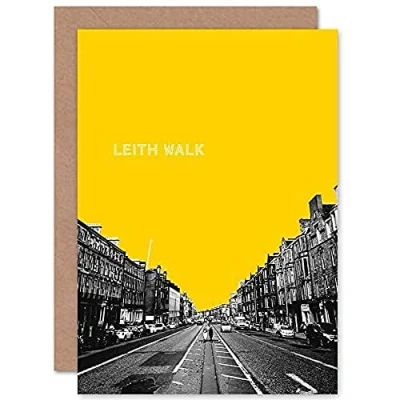 Image of Wee Blue Coo Edinburgh Leith Walk Yellow Greetings Card