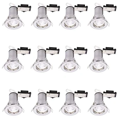 Image of LITECRAFT Recessed Downlight Fire Rated Fixed Spotlight with LED Bulbs in Polished Chrome 12 Pack