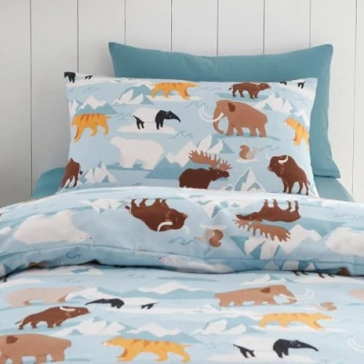 Image of Happy Linen Company Girls Boys Kids Ice Explorer Animals Blue Standard 100% Brushed Cotton Extra Pair Of Pillow Cases