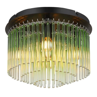 Image of Gorley Ceiling Light Matt Black Green Glass Shade 5x E14