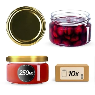 Image of KADAX Glass Jars 250 ml, Small Preserving with Metal Lids for Homemade Jam, Marmalade and Honey, Storing Spices Herbs (Gold Lids, Set of 10)