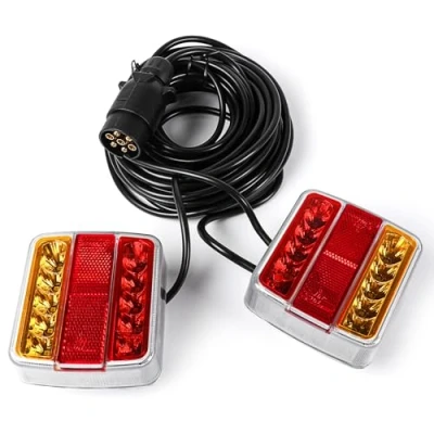 Image of Yinaolan 12V Magnetic LED Trailer Lights Kit, 2Pcs Waterproof Rear Tail Brake Turn Signal Lamp Set With 7.5 m Cable and 7 Pin Plug for Caravan Tractor Truck Van Lorry