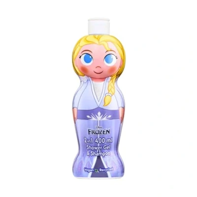 Image of Disney Frozen 2 in 1 Shower Gel &amp; Shampoo for Kids Adults Vegan, 90% Natural Ingredients, Pleasant Scent, Paraben Free, Elsa Bottle, Hydrating Gentle Hair Body Wash children Ages 3+, 400ml